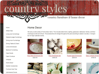 Sample website for home decor sales